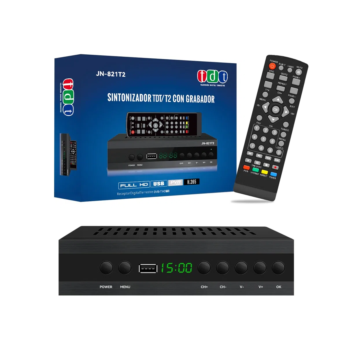Decodificador TDT HD 2025 Alta Definición TDT HD 1080p Grabador USB, WiFi, Hdmi, Scart- Dvb-t T2 H.265 Hevc Full HD Pvr Sintonizador De Televisión Digital Terrestre TV Box TDT para TV Antigua