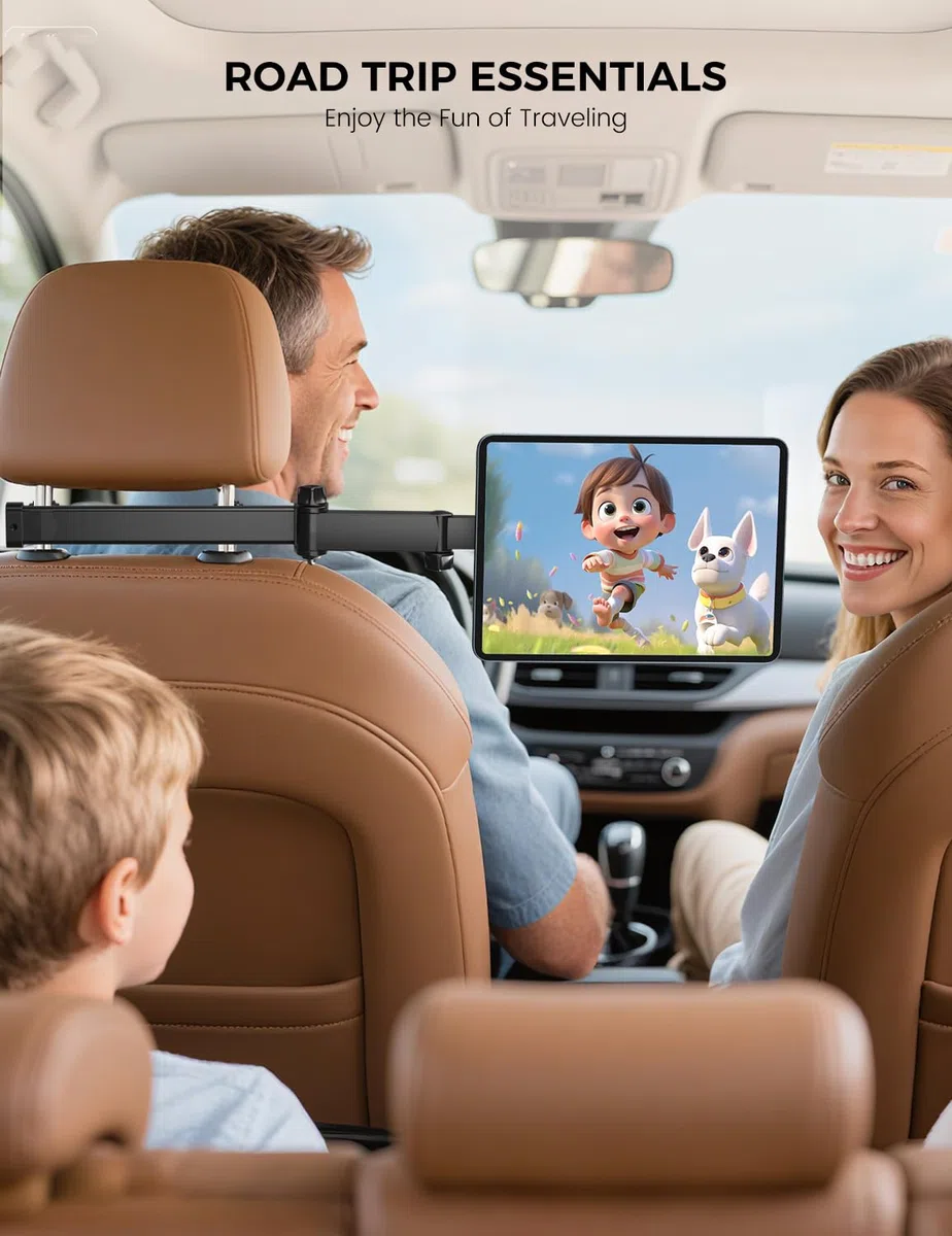 OHLPRO Soporte para tablet coche reposacabezas con fuerte magnético, brazo extensible de aluminio para coche, soporte para tableta, soporte universal de viaje para niños, soporte para iPad Sumsung