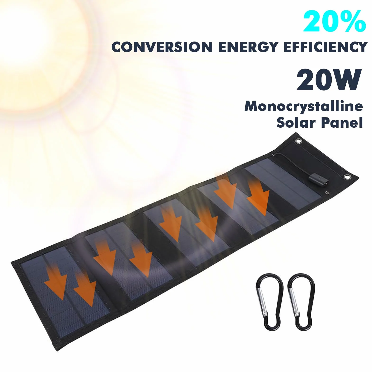 Cargador solar de 20 W Cargador de panel solar BuyWeek plegable Puertos USB (5 V) con indicador de carga IP65 Panel solar monocristalino impermeable for exteriores for viajes de camping, carga de disp