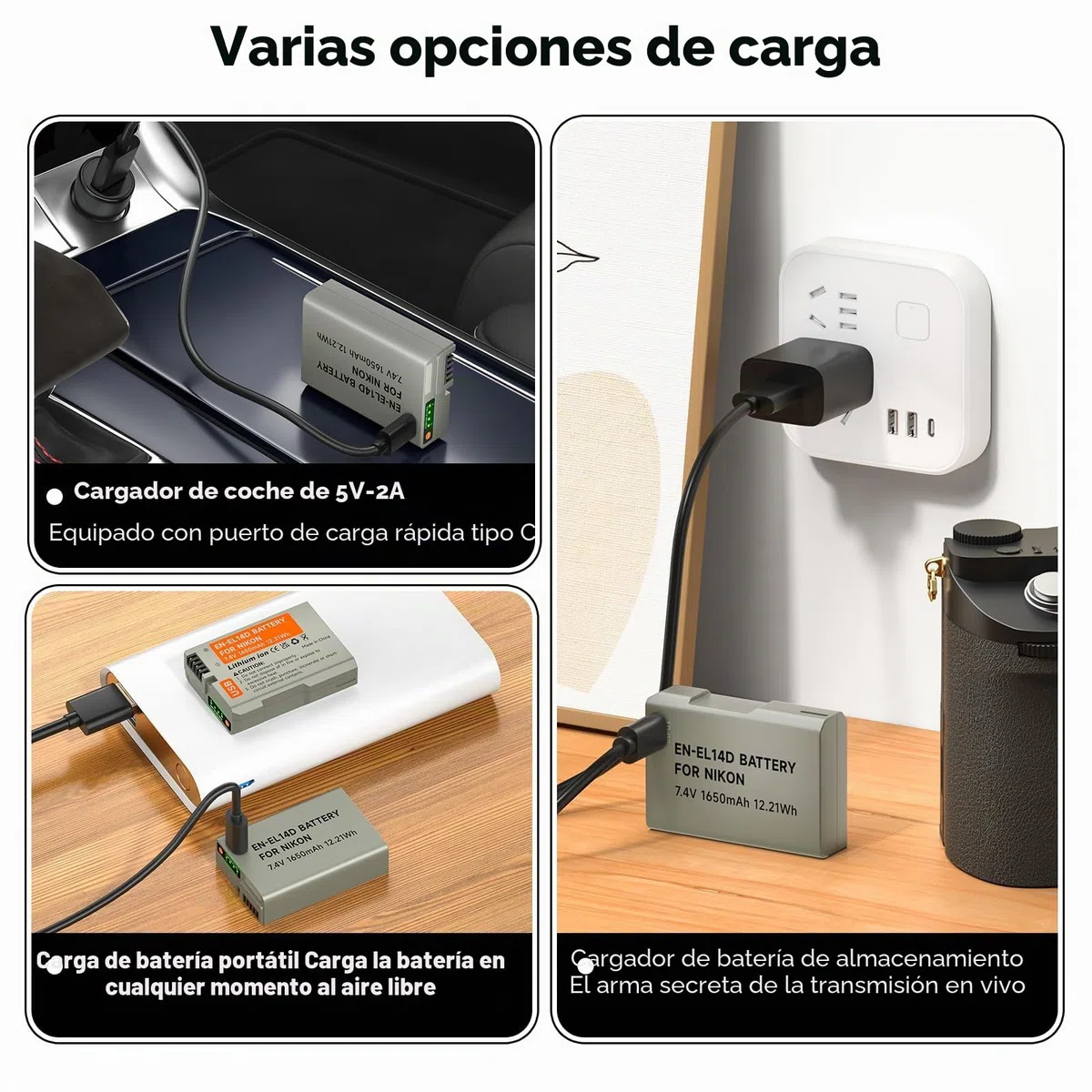 ENEL14 Batería de Repuesto 1650mAh con Cable de Carga USB C para Nikon D5600, D5100, D5200, D5300, D5500, D3200, D3400, D3500, Coolpix P7100, P7200 (1Pcs)