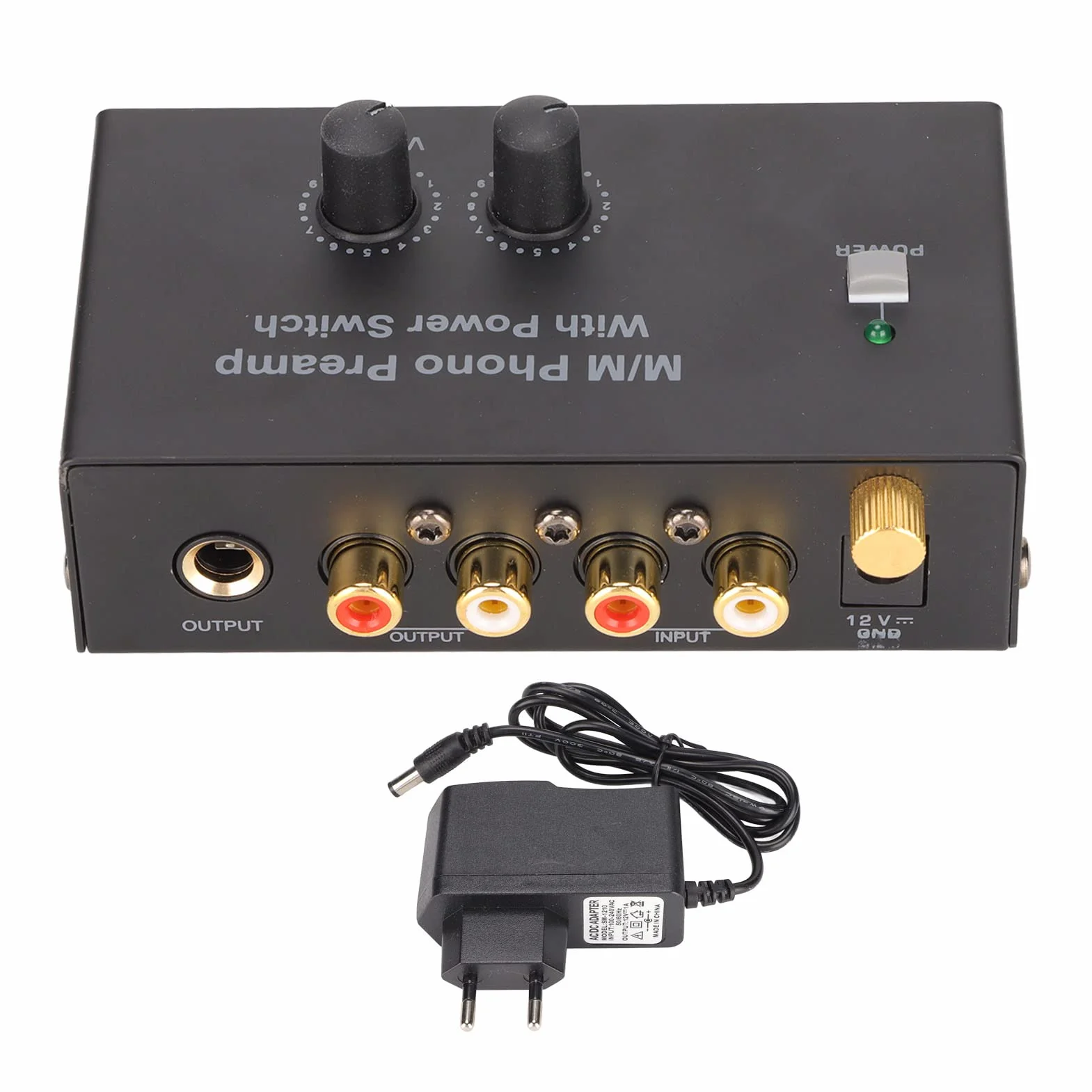 Preamplificador de Tocadiscos PP500P Phono, Mini Preamplificador de Fonógrafo Estéreo de Audio Electrónico de Doble Ganancia, Amplificador de Auriculares de Metal DC 12V