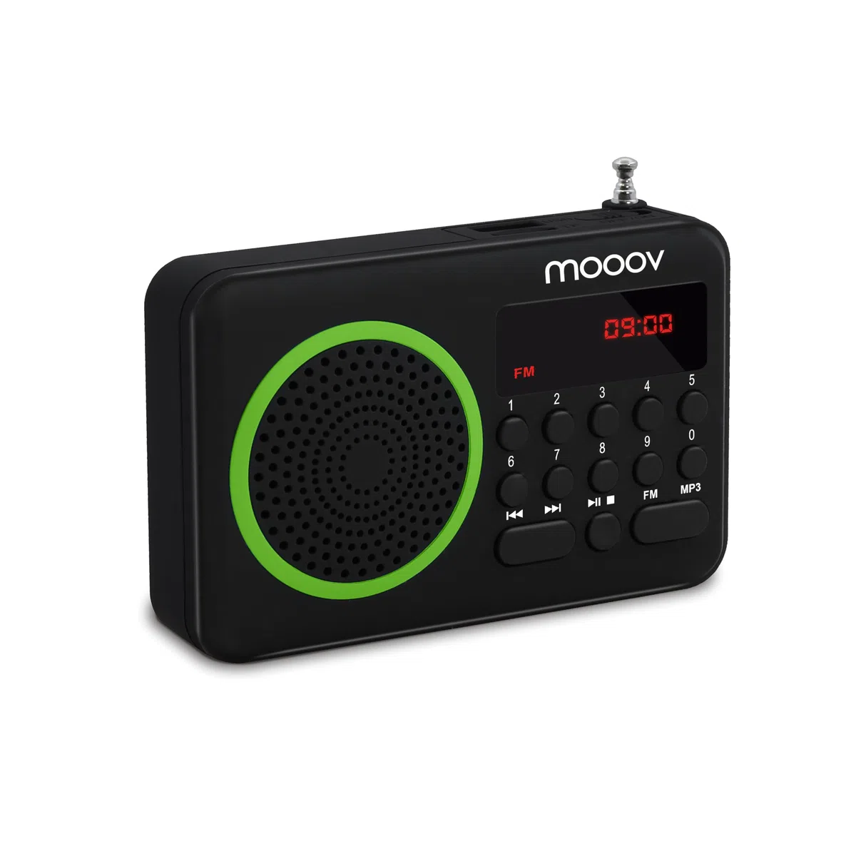 Metronic 477202 - Radio portátil FM compacto con puerto USB, lector tarjeta Micro SD, color negro/verde