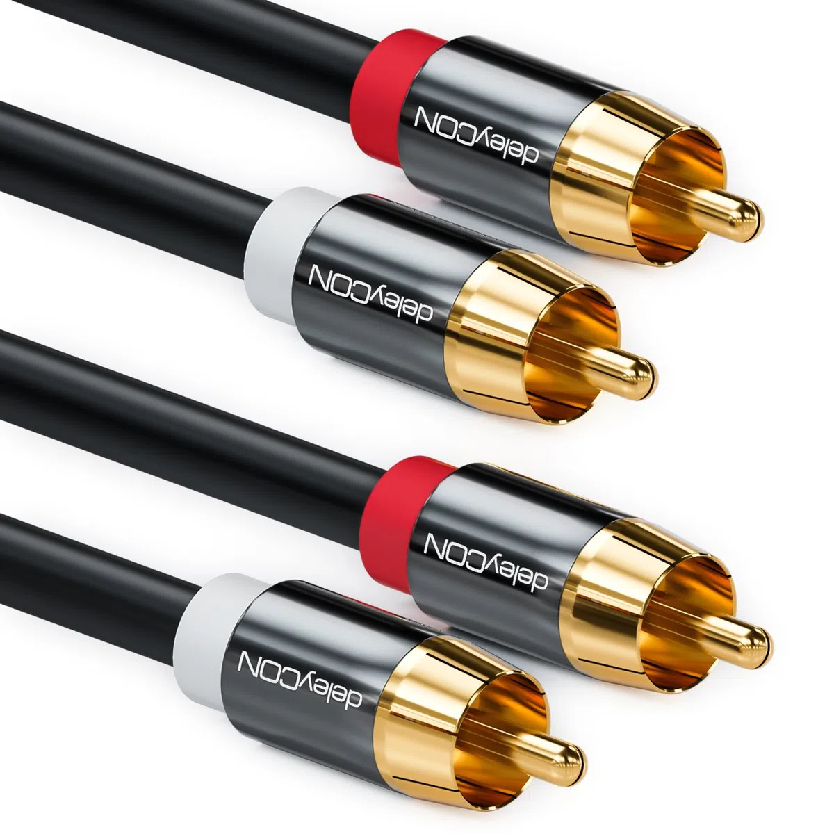 deleyCON 15m Cable Audio Estéreo RCA Cinch - 2x Conector - para Sistema HiFi, Receptor HiFi, Cine en Casa, Reproductor Blu-Ray - Negro