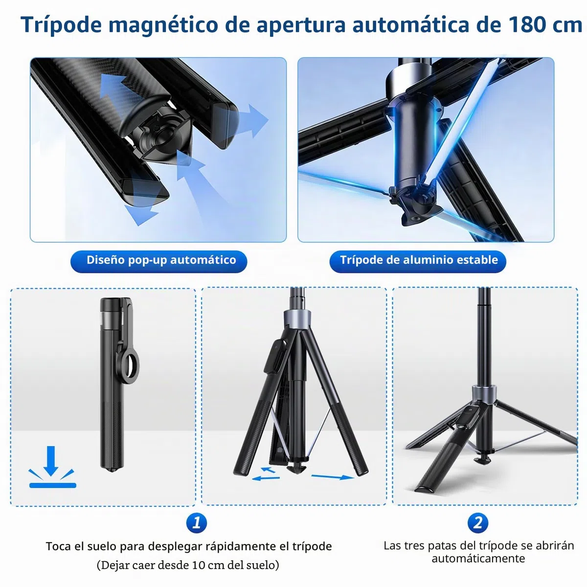 yAyusi Kit de vlogging magnético 3 en 1 para iPhone/Android, Kit de Inicio para Youtube, trípode magnético, micrófono y Control Remoto, Palo de Selfie de 71" con luz para Youtube