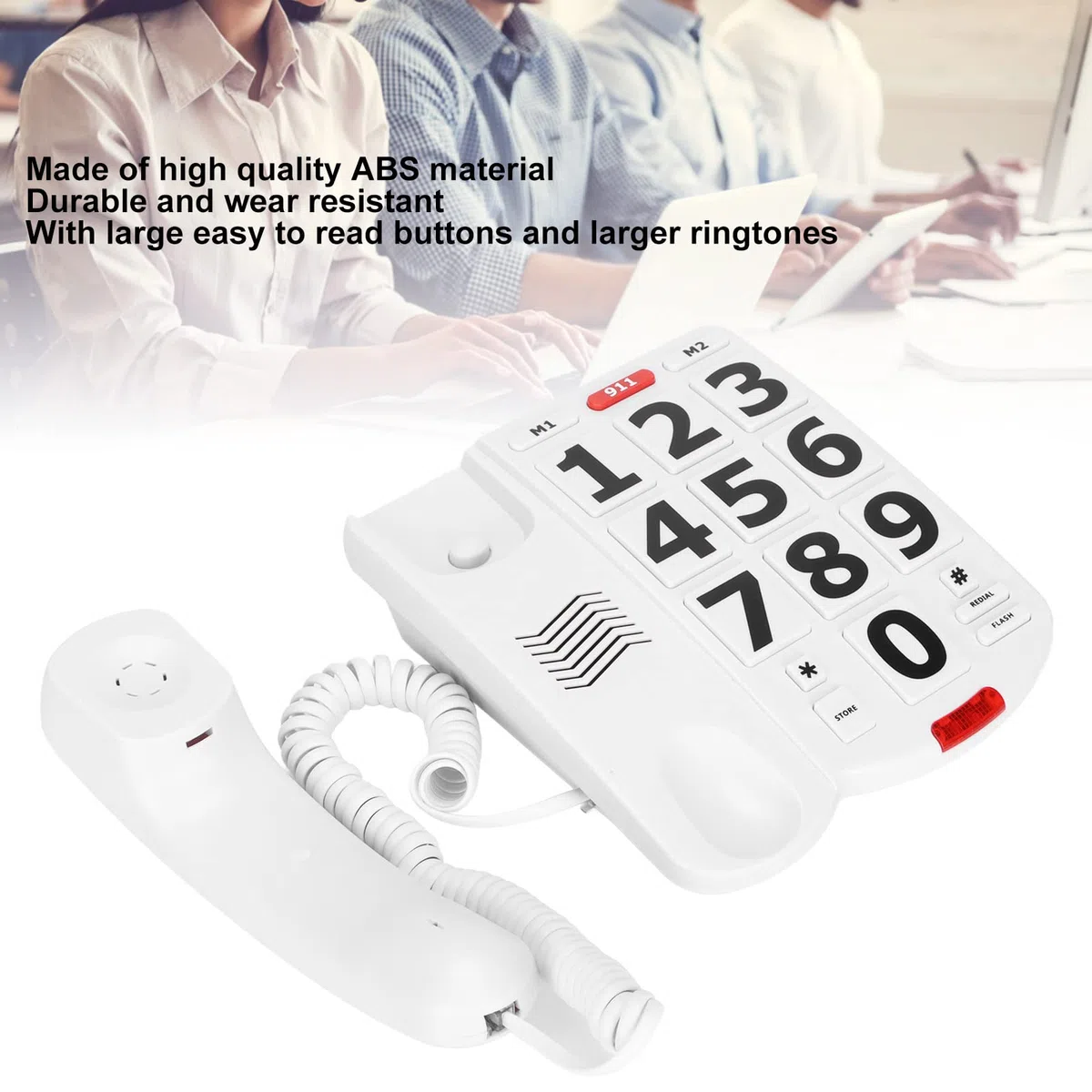 Focket Teléfono de botón Grande para Personas Mayores, Teléfono de botón Grande con Cable para Personas Mayores, Teléfono de botón Grande con Cable para Personas con discapacidad auditiva