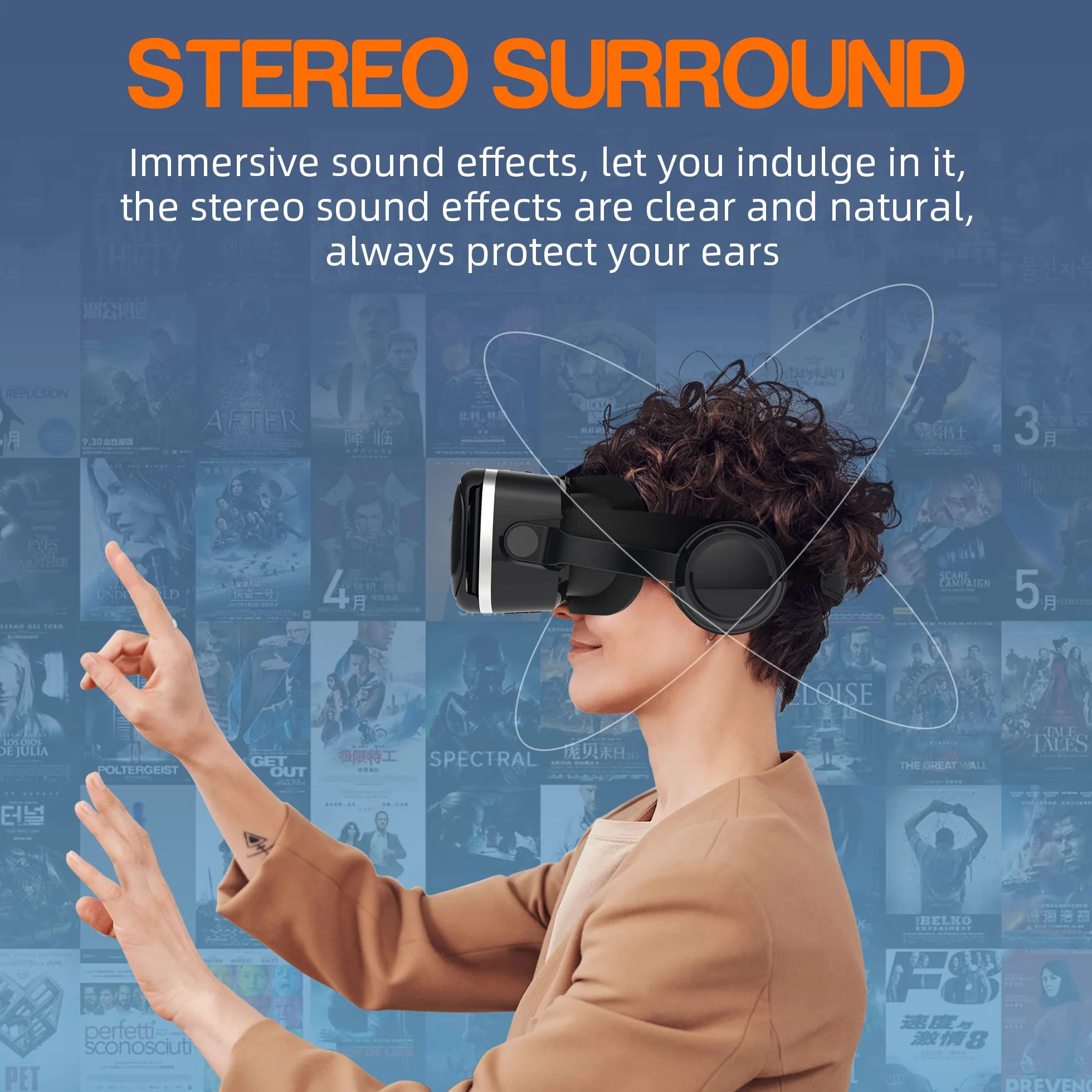 Gafas VR con Auriculares, 3D Gafas Realidad Virtuales,Visión Amplia 360 Grado Película 3D Juego Envolvente para Móviles 4.7-6.6 Pulgada Inteligentes por Android/iPhone