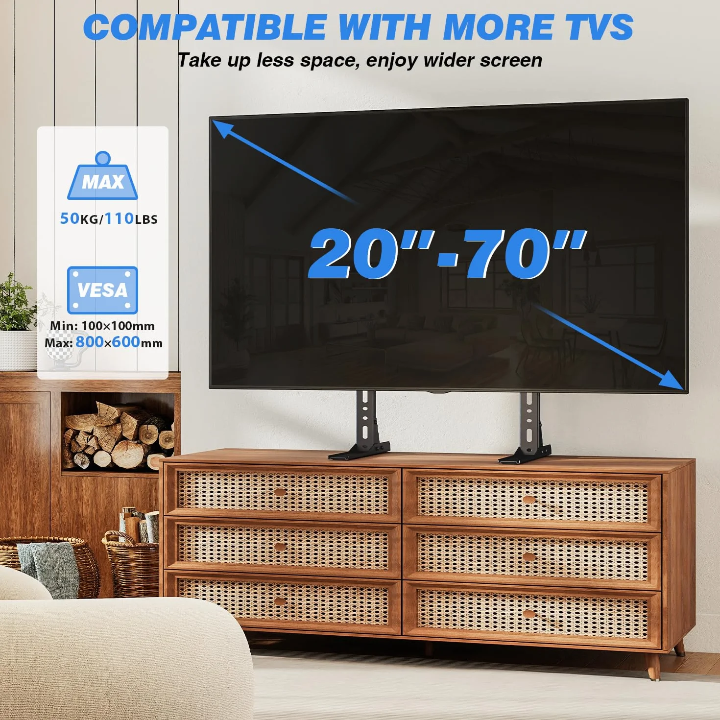 TVON Soporte TV Pie Patas TV Universal de 20-70 Pulgadas Pantallas，Soporte para Television Espacio-ahorrador，Soporte de Pantalla Mesa para TVs Capacidad hasta 50kg，MAX VESA 800x600mm
