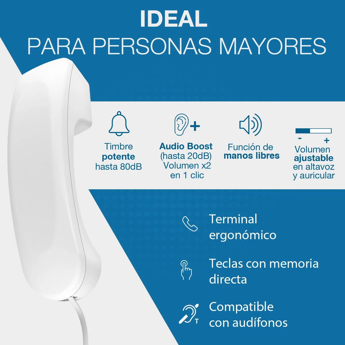 ALCATEL TMAX 10+ Teléfono con Cable para Personas Mayores - Teclas Grandes - Audio Boost - Teclas con Fotos - Manos Libres - Indicador Luminoso de Llamada - Timbre Fuerte - Compatible con audífonos