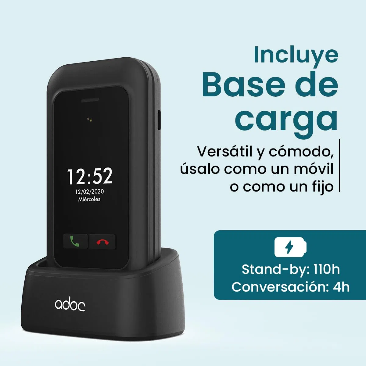 ADOC SC01 Teléfono Móvil 4G de Tapa para Personas Mayores, 2 Pantallas, Bluetooth, Wi-Fi, Linterna y Radio Teclas e Iconos Grandes, Botón SOS, Fácil Uso, 3 Memorias Directas. Compatible con audífonos.