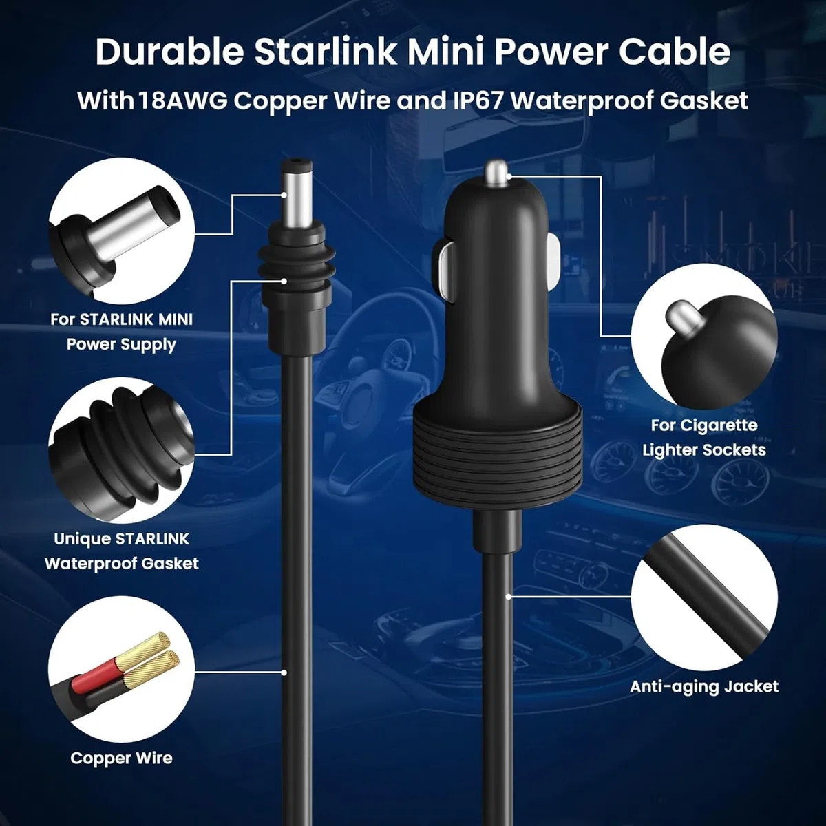 Starlink - Cable mini de 12 V – 12 – 48 V para encendedor de cigarrillos de coche a cable de alimentación CC adaptador de cable de carga para mini coche Star Link, caravanas, camiones y barcos
