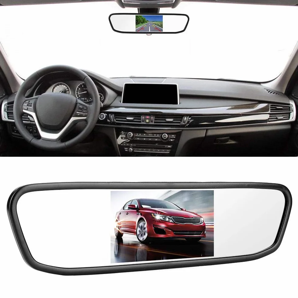 Monitor de coche Retrovisor de -4,3 pulgadas Monitor de espejo retrovisor de coche Pantalla HD TFT-LCD Entrada de vídeo de 2 canales