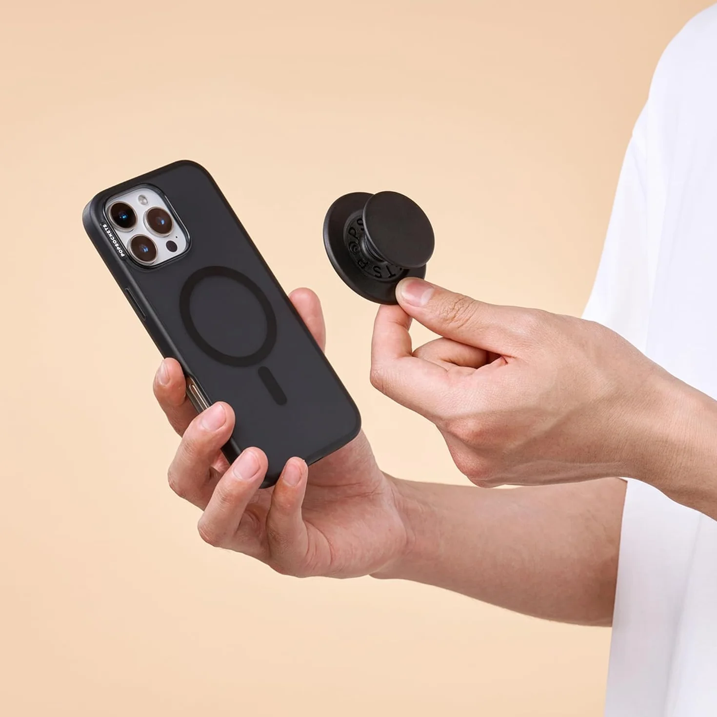 PopSockets: PopGrip para MagSafe - Soporte y Agarre para Teléfonos Móviles y Carcasas con un Top Intercambiable - Anillo Adaptador para MagSafe Incluido - Black