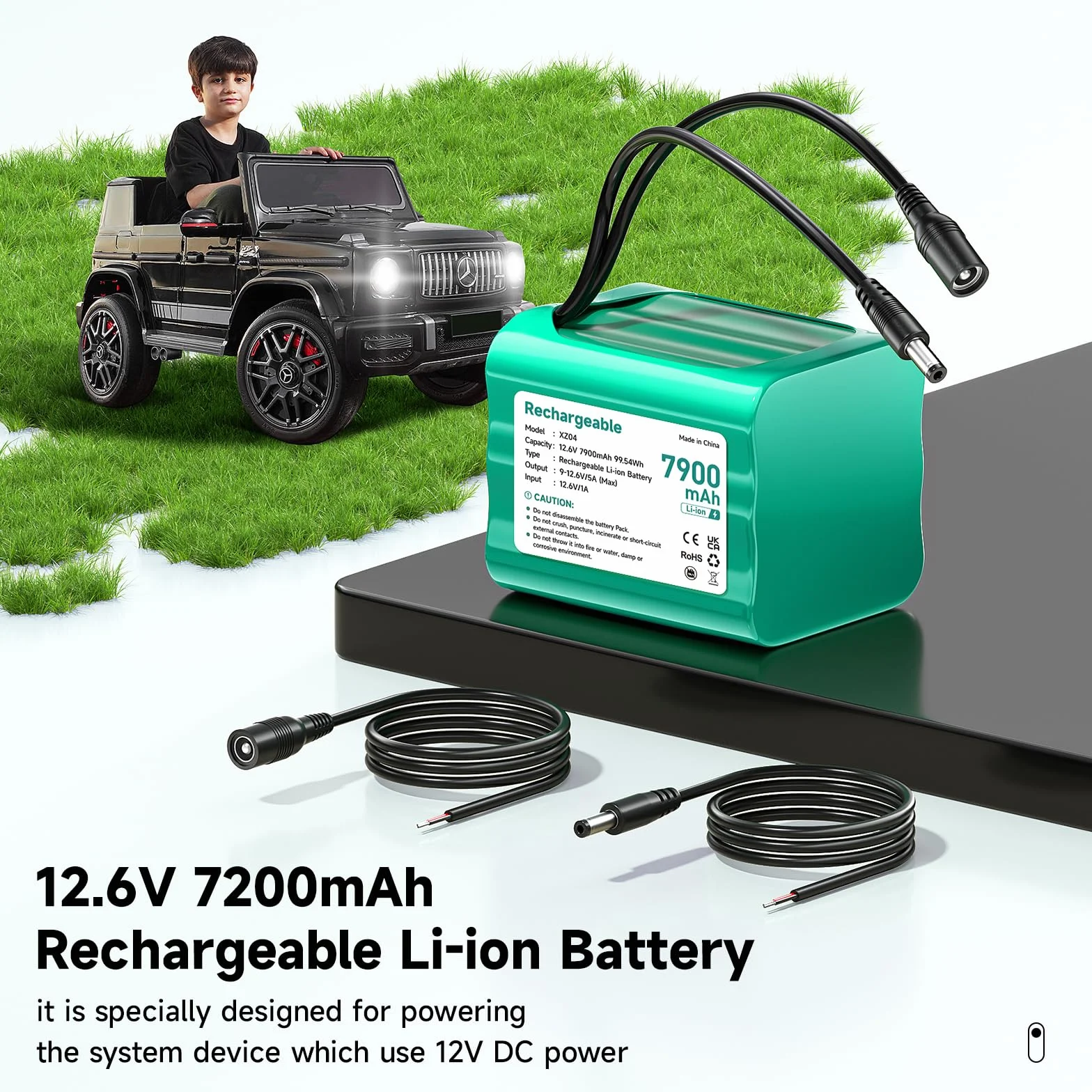 Batería 12V 7900mAh Dab Radio 12.6V Batería Litio con Adaptador de Cargador y Conector y línea de conexión, para Sonido, Faros Traseros, iluminación de Bicicletas, setpiano, Sonar, Sonar