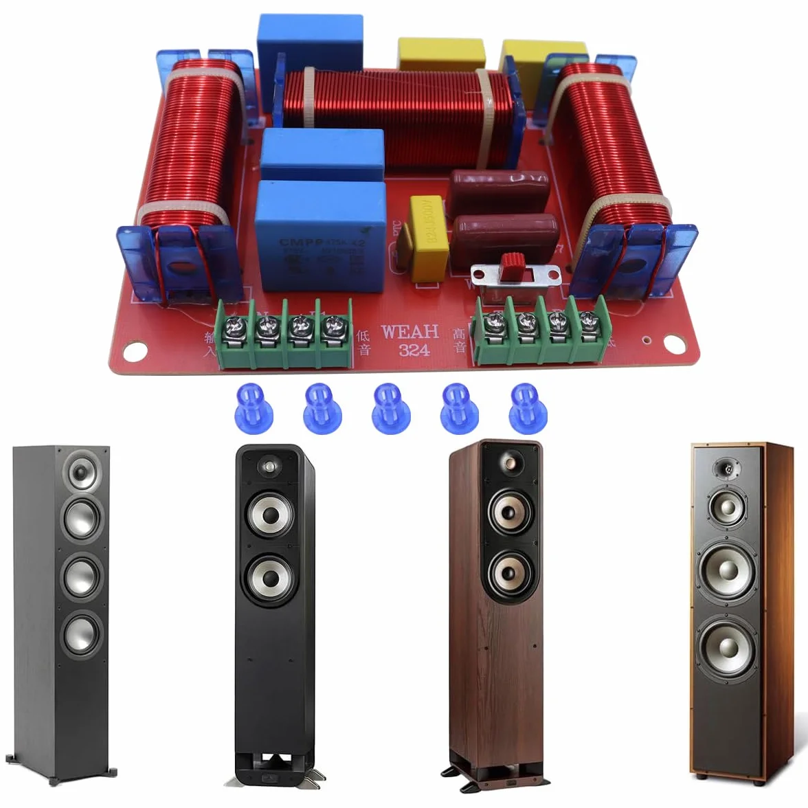 Crossover de altavoz HiFi de 3 vías, 400 W, ajustable de 4 a 8 ohmios, divisor de frecuencia uno alto y dos bajos con filtrado de agudos, graves, medios y graves.