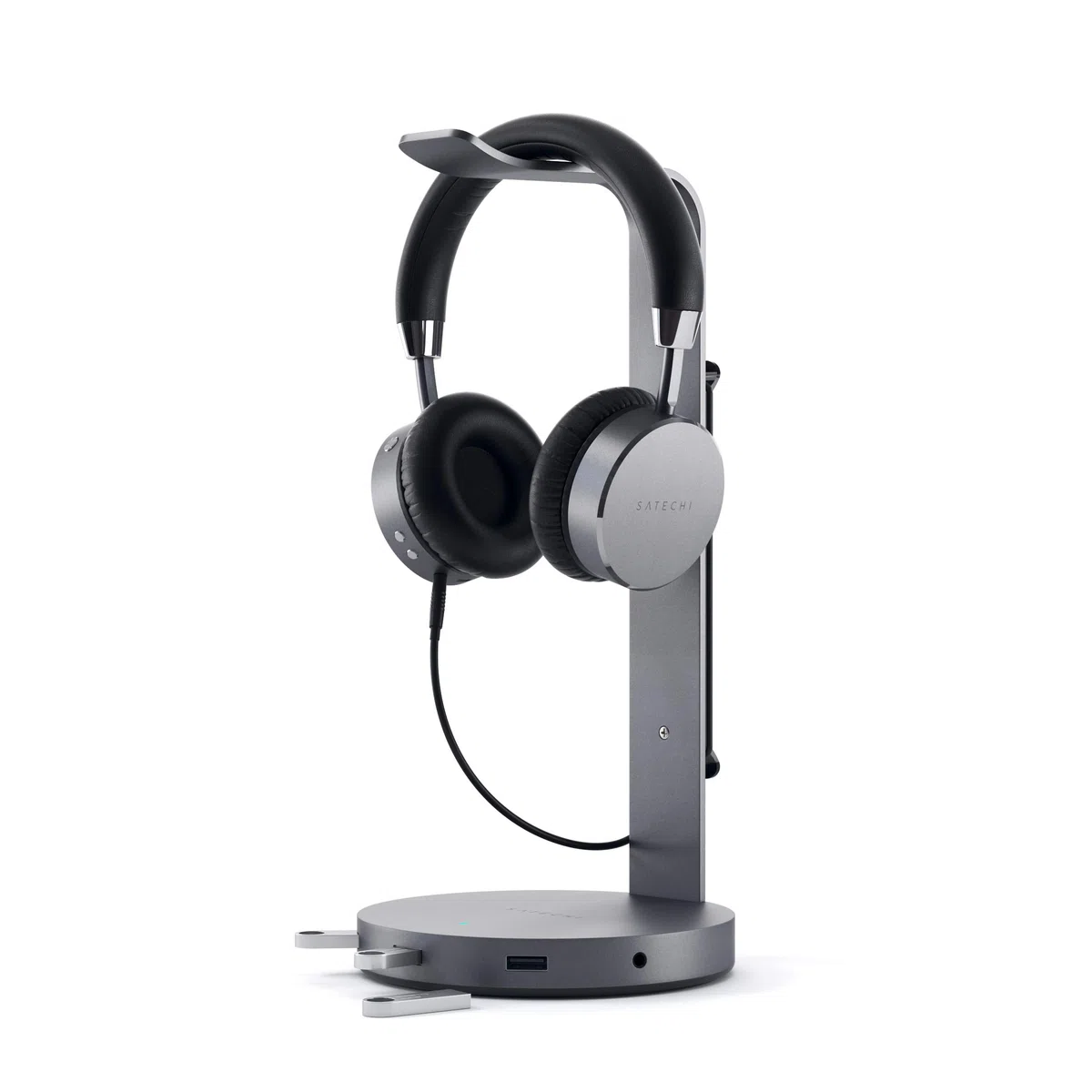 SATECHI Soporte para Auriculares USB en Aluminio con 3 Puertos USB 3.0 & Puerto AUX 3.5mm - Universal - Compatible, Bose, Sony, Beats, JBL, Panasonic, AKG (V2, Gris Espacial)