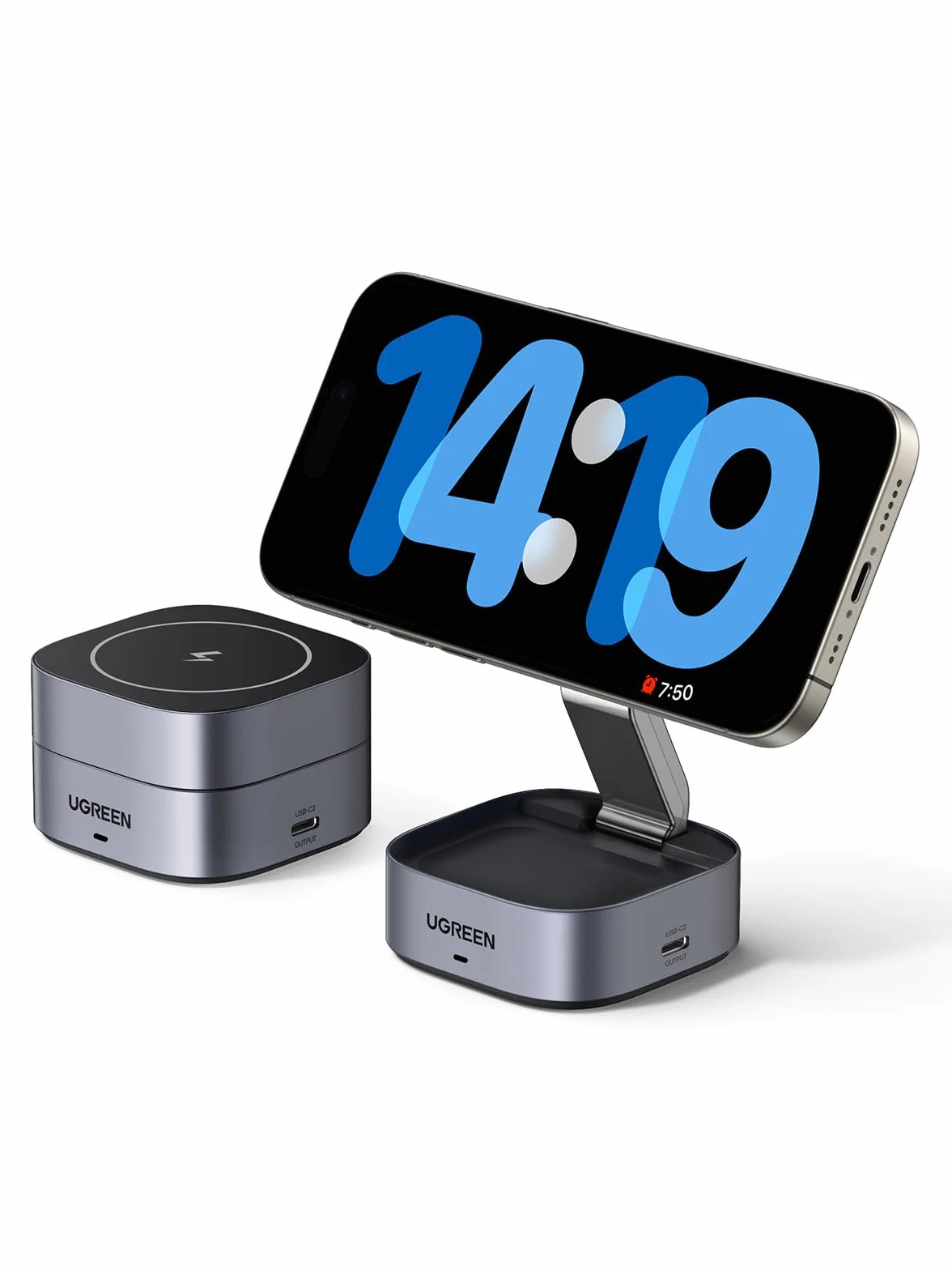 UGREEN MagFlow Cargador Inalámbrico 2 en 1, Estación de Carga Magnética, Compatible con iPhone 17 Pro MAX Air/16/15/14/13/12 Series, AirPods Pro 2/3