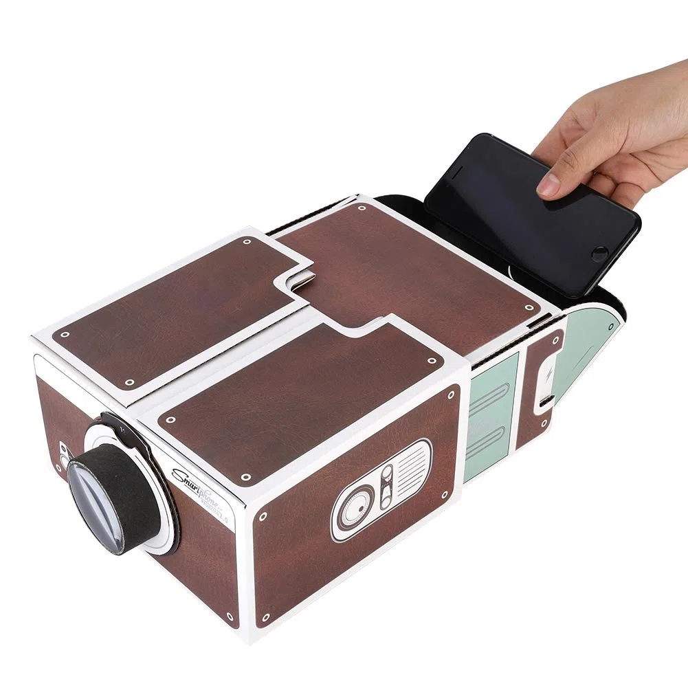 Mini proyector de teléfono bricolaje cine portátil en casa, juguete plegable de proyección de cartón de ampliación 8X se ajusta hasta el teléfono inteligente de 5,8 pulgadas