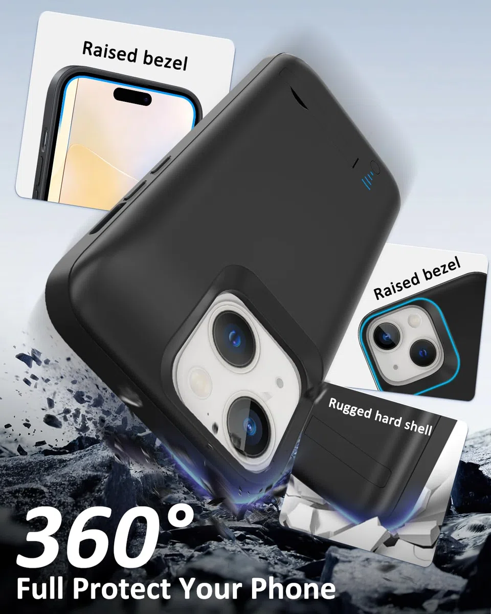 Funda de batería para iPhone 14/13, 8500 mAh, recargable, cargador rápido extendido, portátil, batería de respaldo para iPhone 13/14 (6.1 pulgadas), color negro