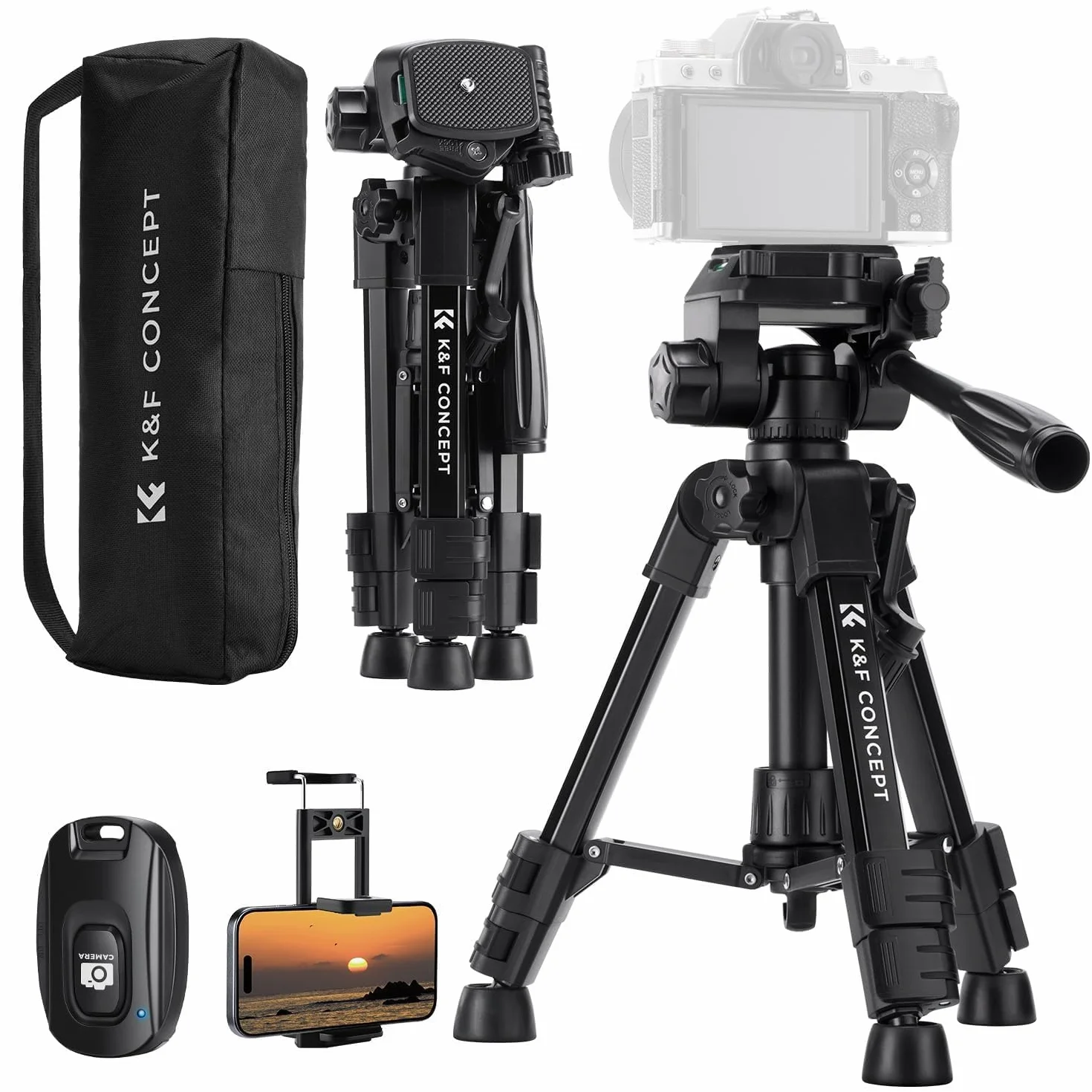 K&F CONCEPT Mini Trípode Mesa para Cámara, S233A0 Trípode de Aluminio 64cm con Control Remoto Pequeño y Portátil para Cámaras DSLR, Videocámaras, Teléfonos, Proyectores y Telescopios
