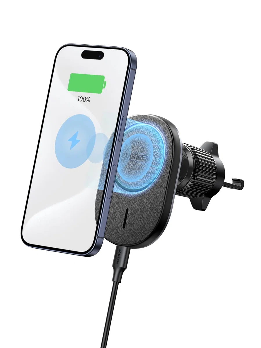 UGREEN Cargador Inalámbrico Magnético, Soporte Móvil para Aire Ventilación Carga Qi 15W, Compatible con iPhone 16 Plus Pro Max/15/14/13/12 Series