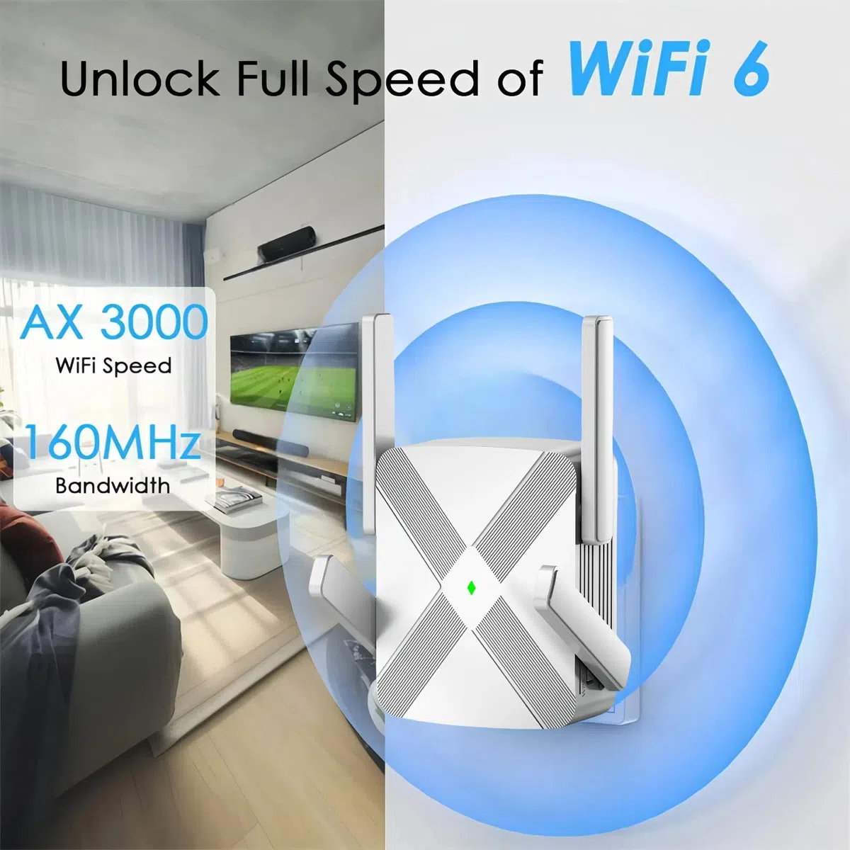 Repetidor WiFi, 4 Antenas Extensor WiFi, 1200Mbps Doble Banda Refuerzo Wi-Fi, Cubre hasta 12880 pies cuadrados, Booster de Internet - con puerto Ethernet, Intensificador de señal inalámbrica doméstico