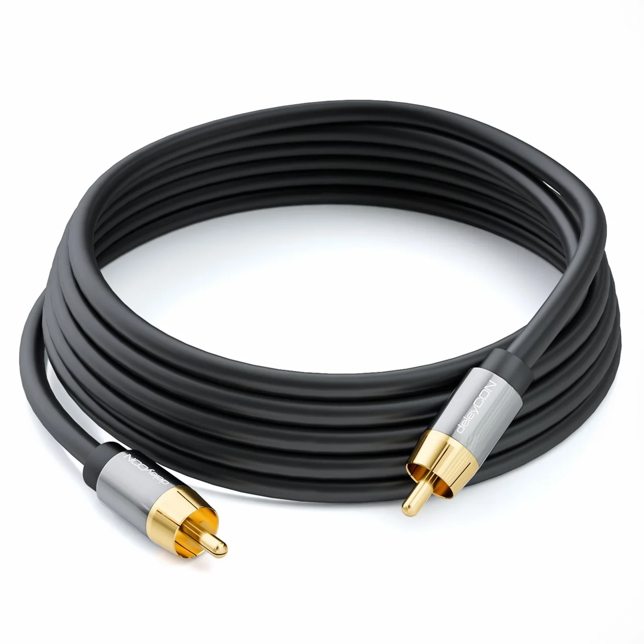 deleyCON 15m Cable Subwoofer - Cinch RCA Coaxial Digital - Conectores Dorados - Línea Audio - Subwoofer Receptor AV Amplificador Cine en Casa