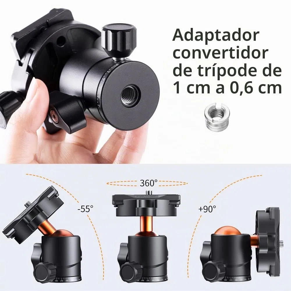K&F CONCEPT BH-25 Cabeza de Bola de Trípode para Cámara con Placa de Liberación Rápida de 1/4'' y Nivel de Burbuja, Capacidad de Carga de 8 KG para Trípode, Monopié, Cámara
