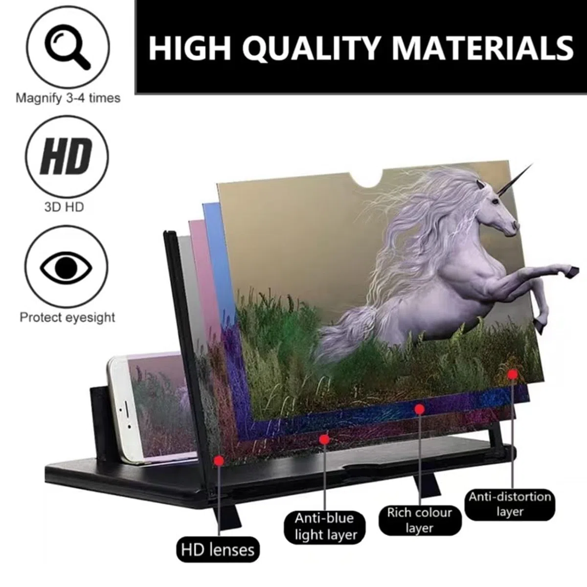 Amplificador de Pantalla de móvil, 16 Pulgadas HD Lupa para movil, Amplificador de Pantalla, para Todos los Smartphones, para Ver películas y Videos (Negro)