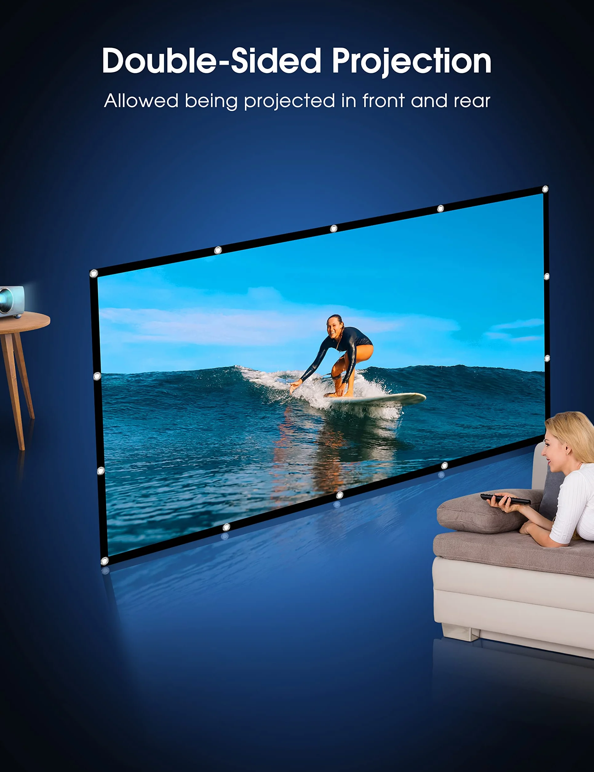 Osoeri Pantalla Proyector 100 Pulgadas 16:9 HD Antiarrugas Plegable Portátil Lavable Tela Proyector, Pantalla de Proyección de Doble Cara para Patio, el hogar, Teatro Exterior