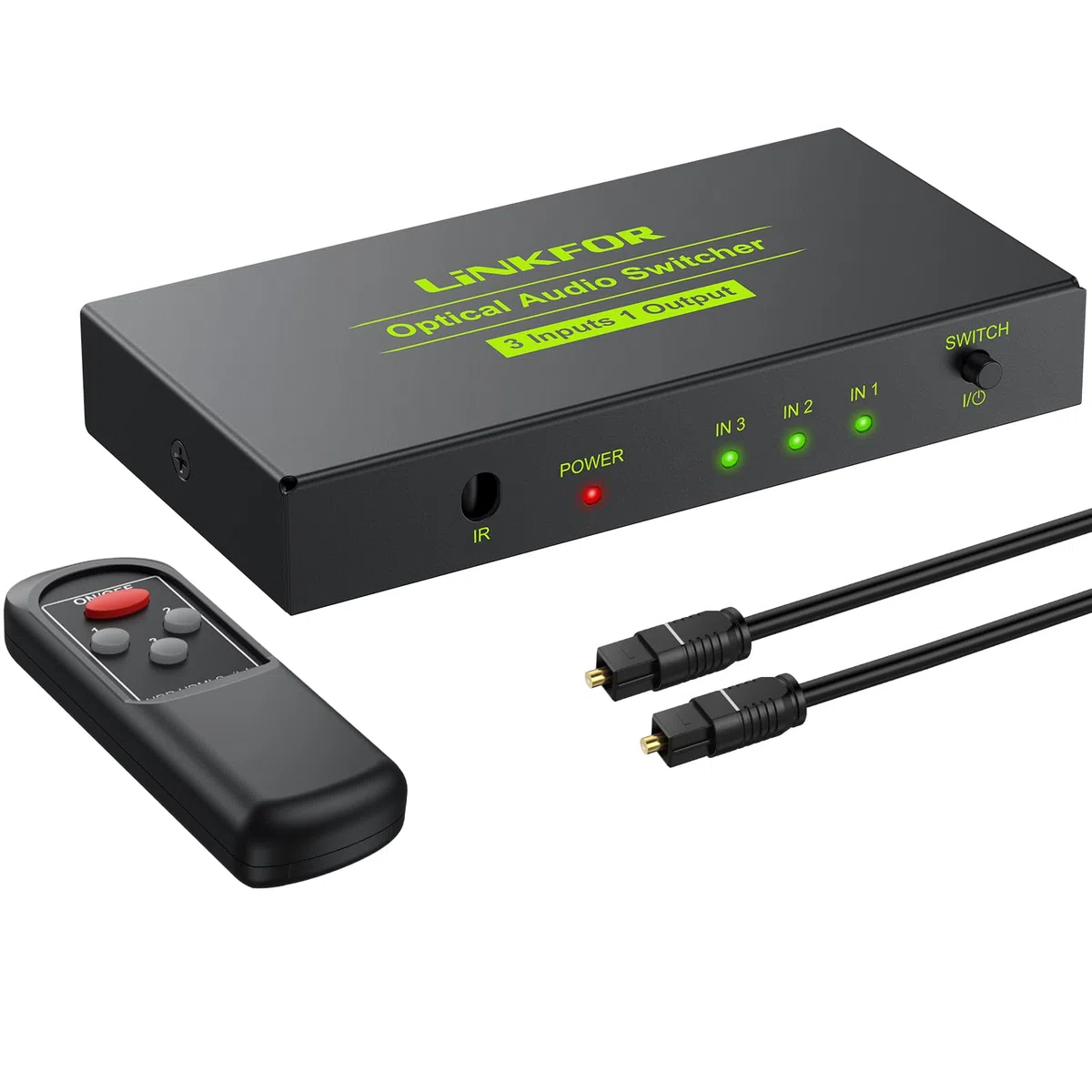 Conmutador Audio Digital 3 Entradas 1 Salida Switch Óptico Toslink Comutador SPDIF con Mando Soporte LPCM2.0 DTS Dolby-AC3 para PS3 VHS Blue-Ray DVD HDTV Barra de Sonido Amplificadores