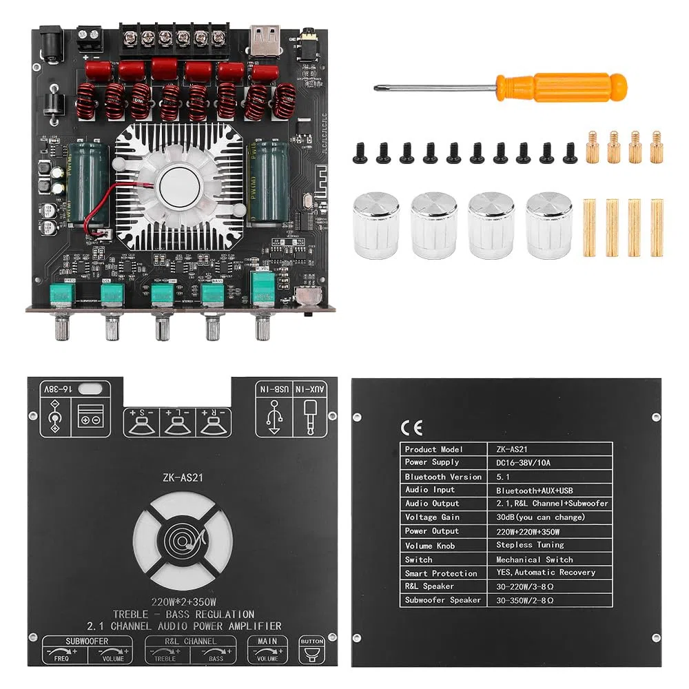 DollaTek 2.1 Placa amplificadora de potencia Bluetooth con chip TPA3255 220W x 2+350W Módulo amplificador de audio con altavoz Bluetooth
