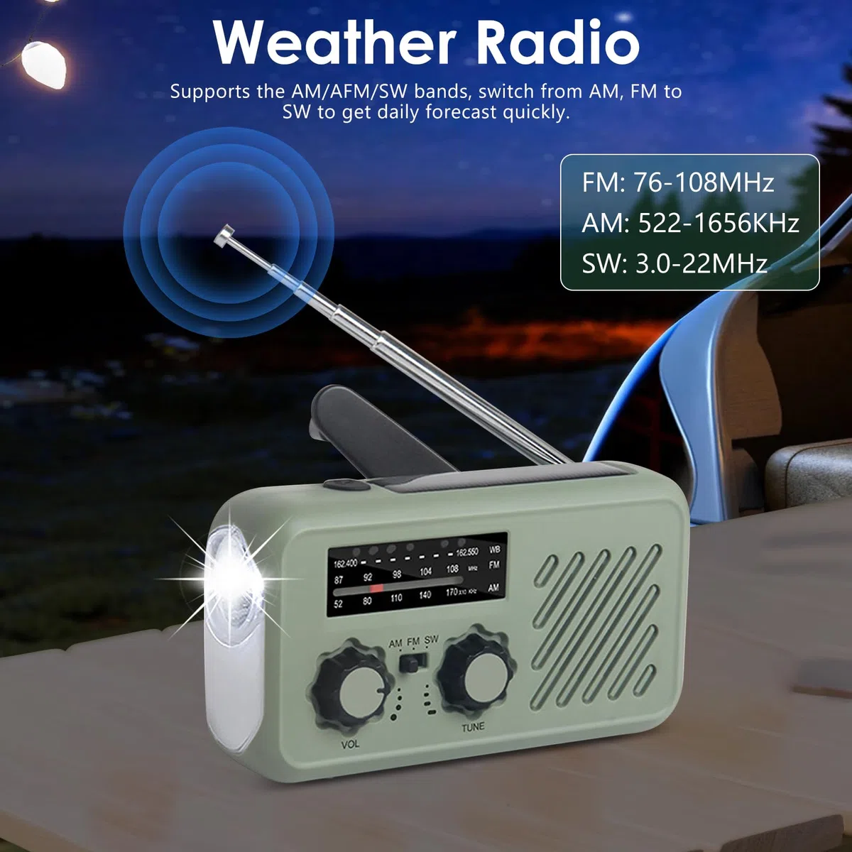 Radio de Emergencia Portátil, FM/Am Emergency Radio con Solar Recargable Radios de Dinamo con Manivela, SOS Allarme, Powerbank, Radios Solare Kit di Emergenza Dinamo per Campeggio, Ourdoor