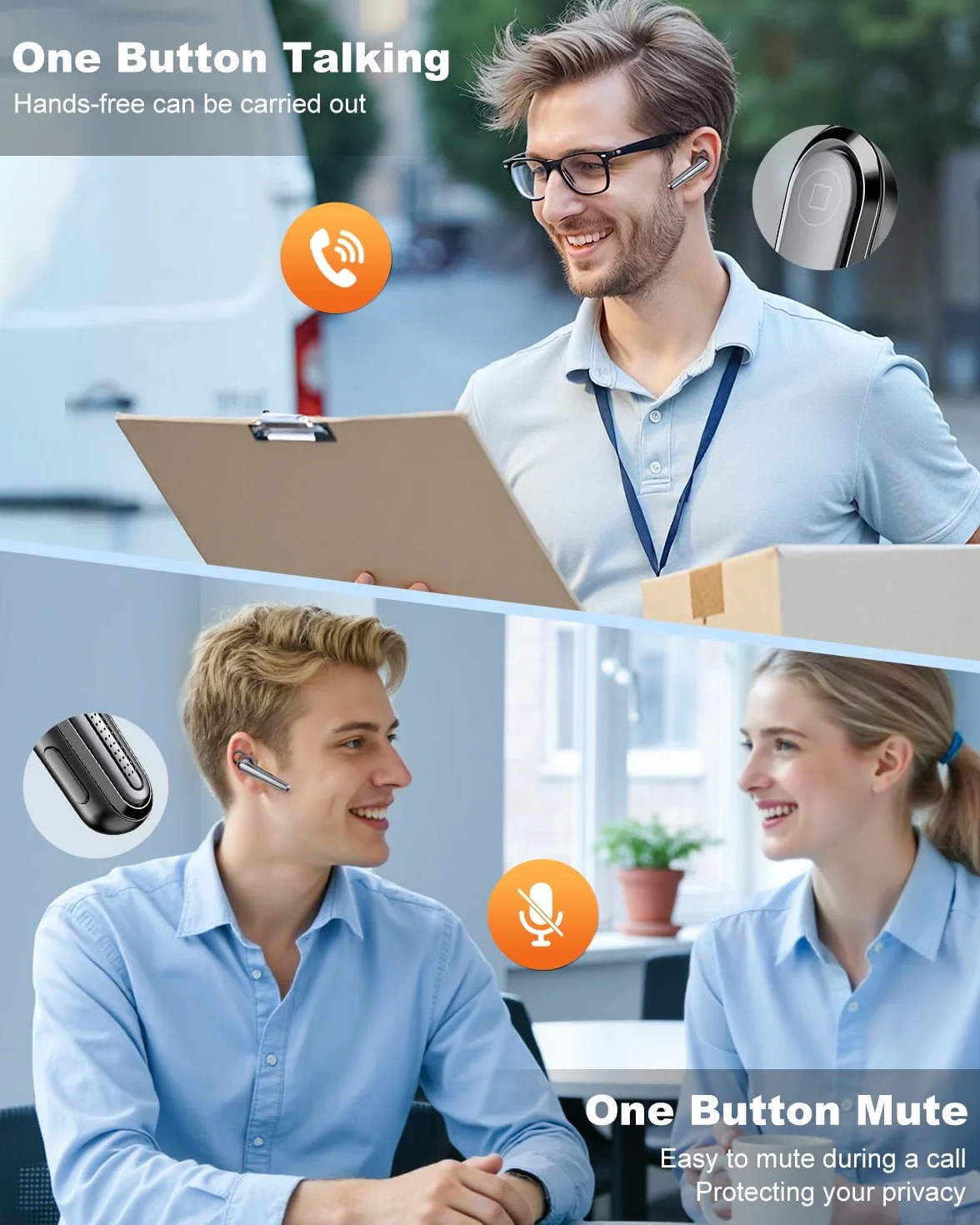 New Bee Auriculares Manos Libres Bluetooth V5.1 con 50 Horas de Conversación,Ultraligero Manos Libres Oreja con ENC Doble Micrófono Cancelación, Conexión de Dos Dispositivos para Conducir/Negocios