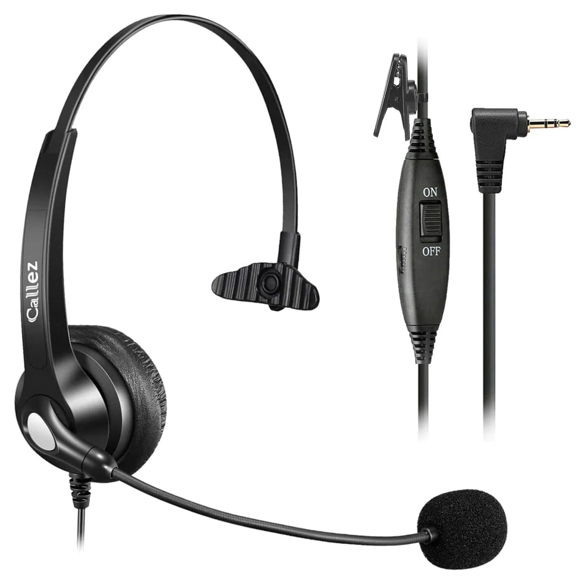 Callez Auriculares Teléfono Fijo Inalámbrico Mono, Micrófono con Cancelación de Ruido, Cascos 2,5 mm con Control de Volumen para Panasonic Siemens Gigaset C430 Polycom Cisco Teléfonos DECT