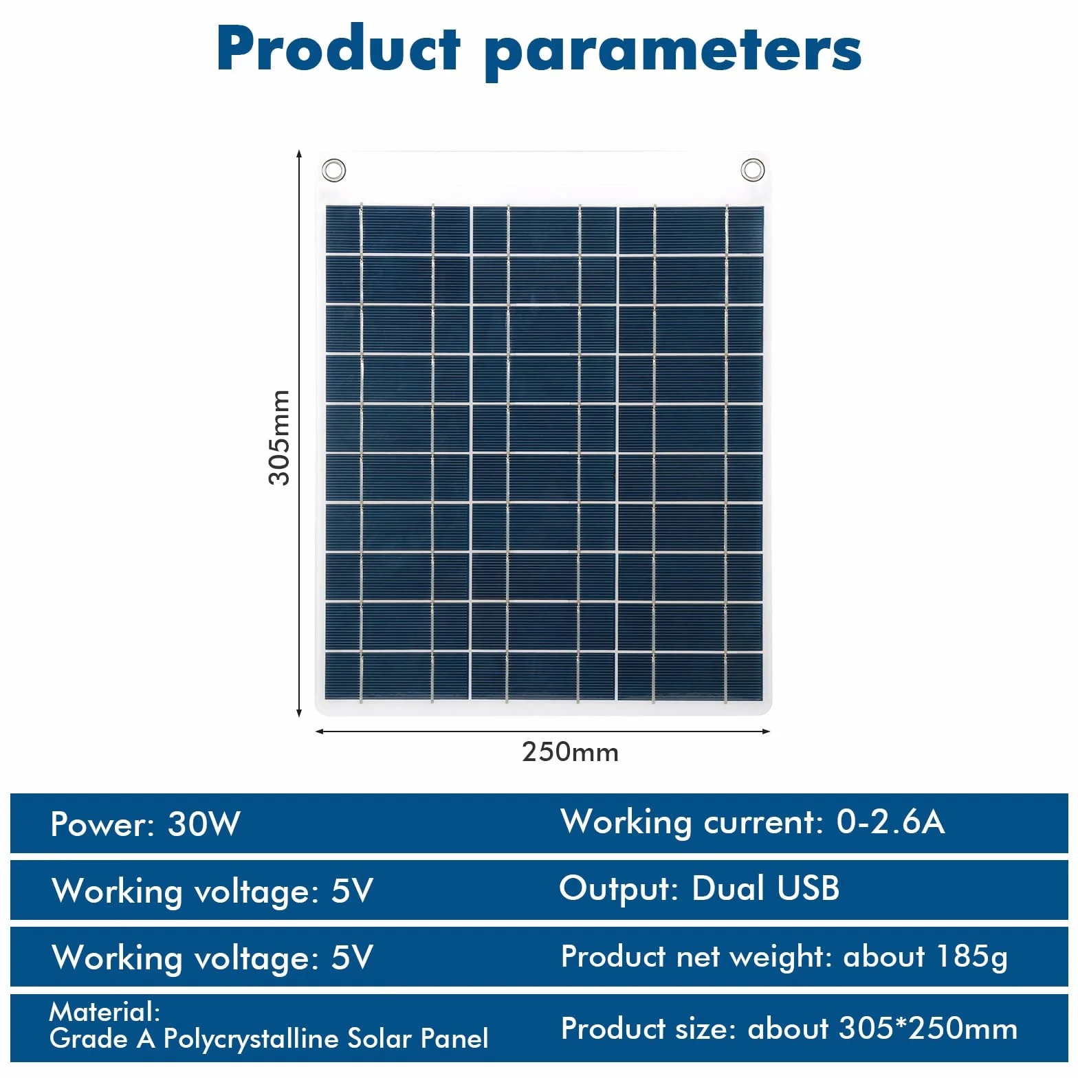 30W Panel Solar 5V Dual USB Cargador de batería Solar portátil Cargador de batería de teléfono al Aire Libre for Acampar Senderismo