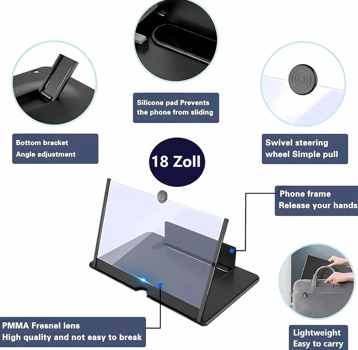 Amplificador de Pantalla para Movil, 18 Pulgadas HD Lupa para Móvil, 3D Pantalla Aumento movil para Ver Películas y Videos, Lupa Pantalla Plegable para Todos los Smartphones