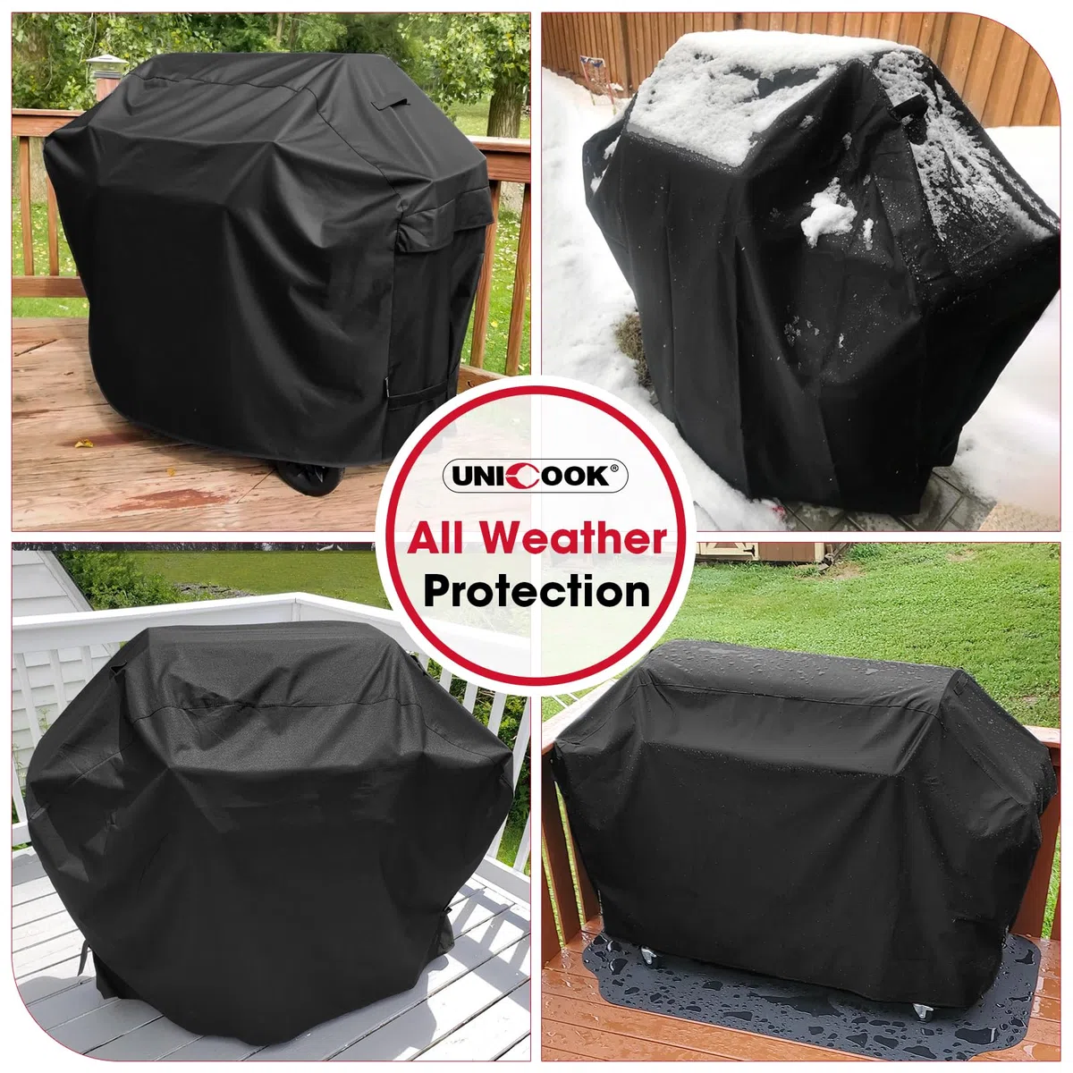 Unicook - Cubierta de parrilla de gas para barbacoa resistente al agua, cubierta para barbacoa de 140 cm, material especial resistente a la decoloración y a los rayos UV, duradero y cómodo, se adapta a las parrillas Weber Char-Broil Nexgrill Brinkmann y o