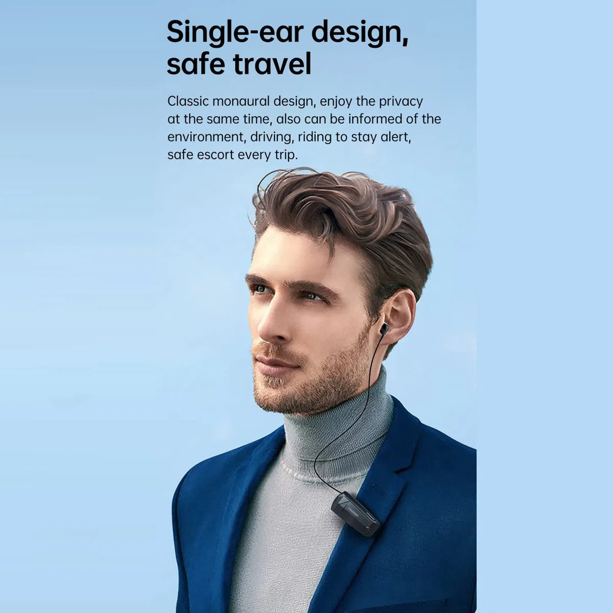 Docooler F520 - Auricular inalámbrico Business BT5.3, auriculares estéreo con micrófono, auriculares in-ear retráctiles, manos libres, controlador deportivo, clip telescópico
