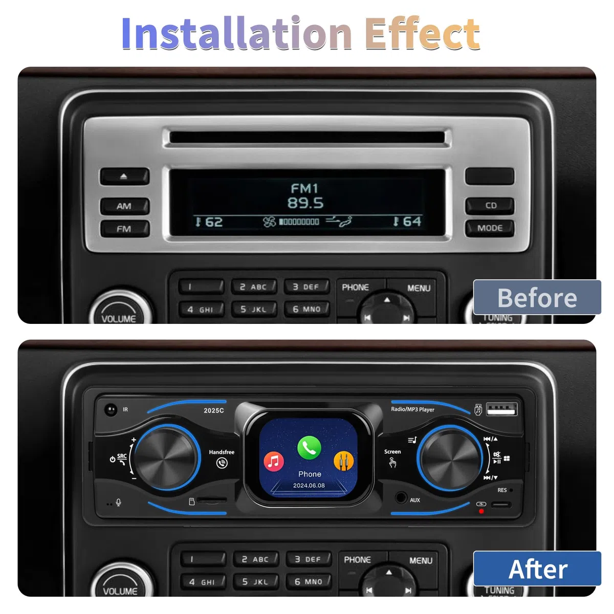 Inefala 1 DIN Radio Coche Bluetooth, Autoradio 1 DIN soporta Llamadas Manos Libres, Puertos USB, SD, AUX-in, Radio FM, Reproductor de MP3 con SWC EQ