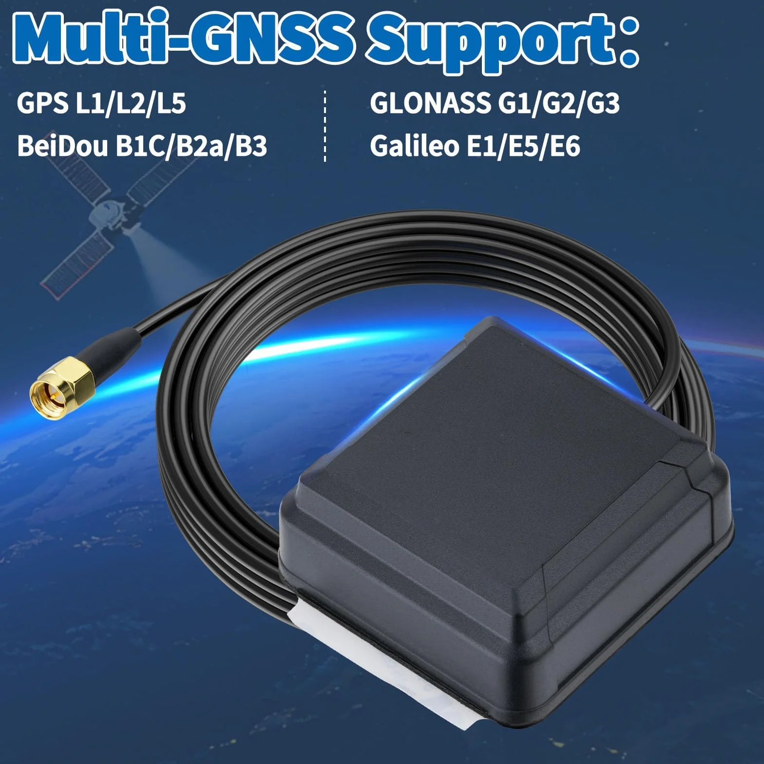 Bingfu Antena GNSS Cuatro Sistemas para Recepción GPS BeiDou GLONASS Galileo, LNA Alta Gain de 28 dB, Resistencia al Agua IP65, Conector SMA, Amplio Voltaje 3-12V para Seguimiento Automotriz, Drones