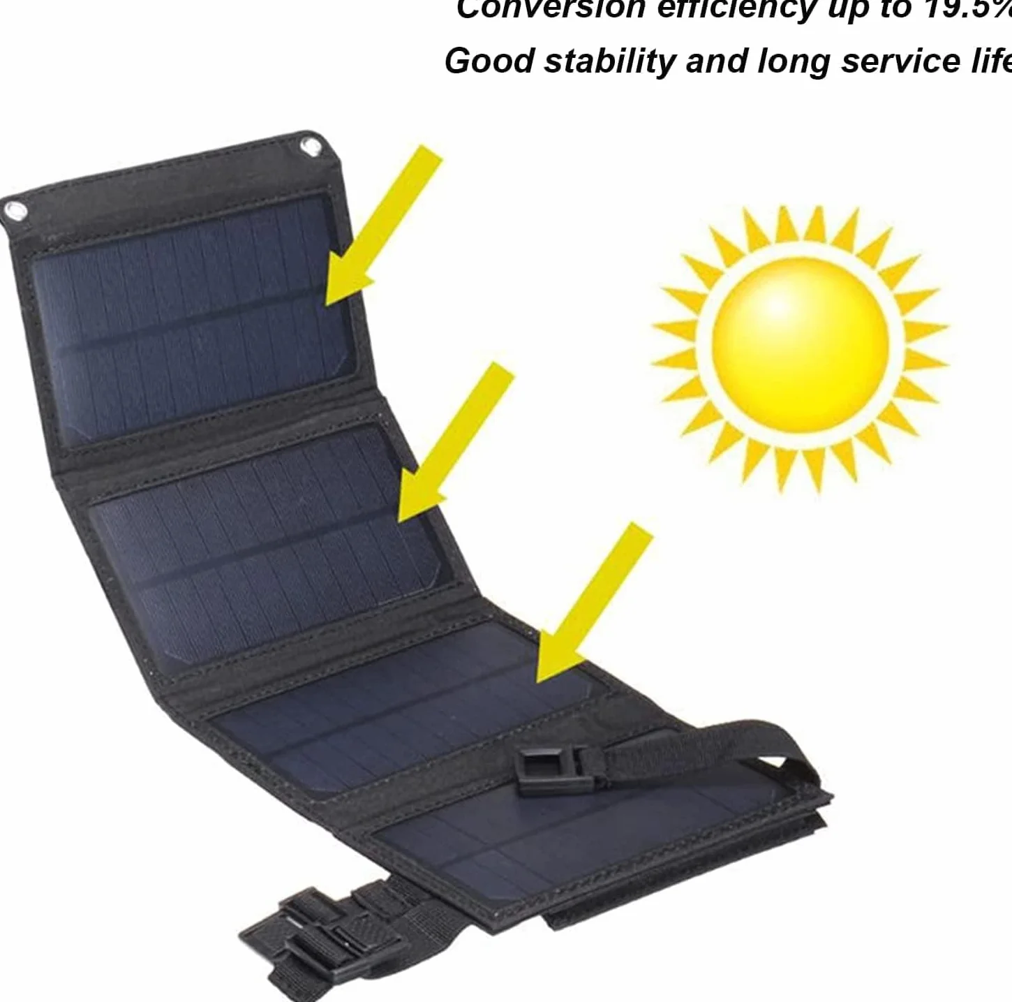 20W USB Cargador Solar Exterior Panel Solar Plegable Senderismo Camping Cargador Solar Batería Solar monocristalina Portátil Senderismo Camping Gear Panel (20W)