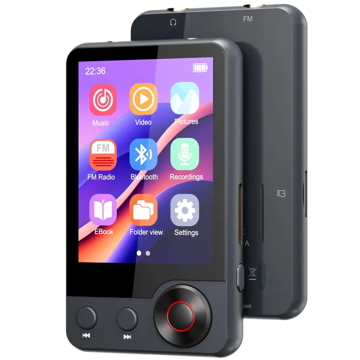 128GB Reproductor MP3 con Bluetooth 5.3, Oilsky 2,4'' Reproductor de Música Portátil con Altavoz, MP3 Reproductor con Radio FM, Grabación de Voz, Auriculares (Gris)