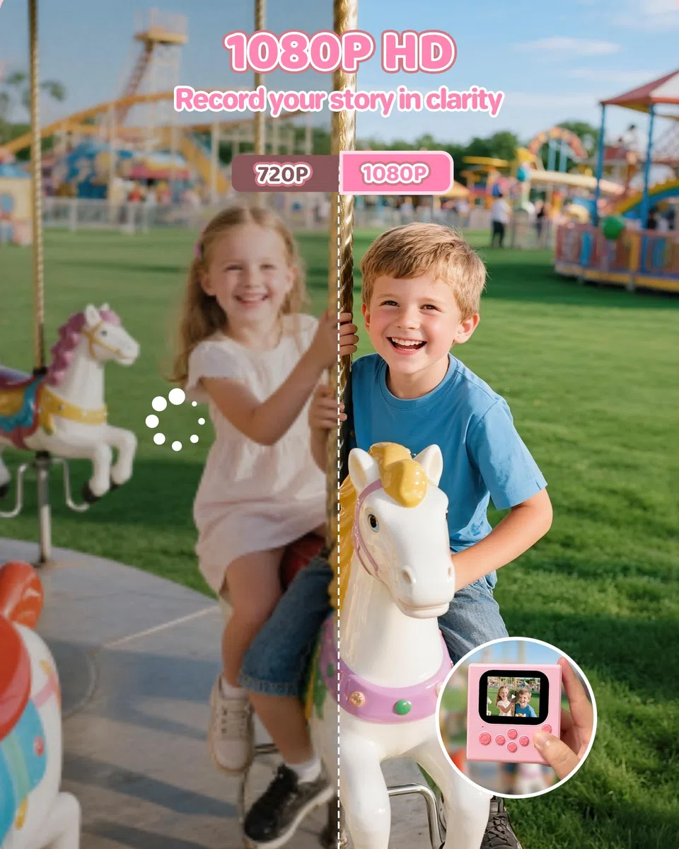 Camara de Fotos Instantaneas Niños: HODDRCCN 40MP Camara Fotos Infantil Instantanea Rosa - Incluye Tarjeta de 32G y Correa Portátil - Juguete Regalo Navideño de Cumpleaños para Niñas de 3 a 14 Años