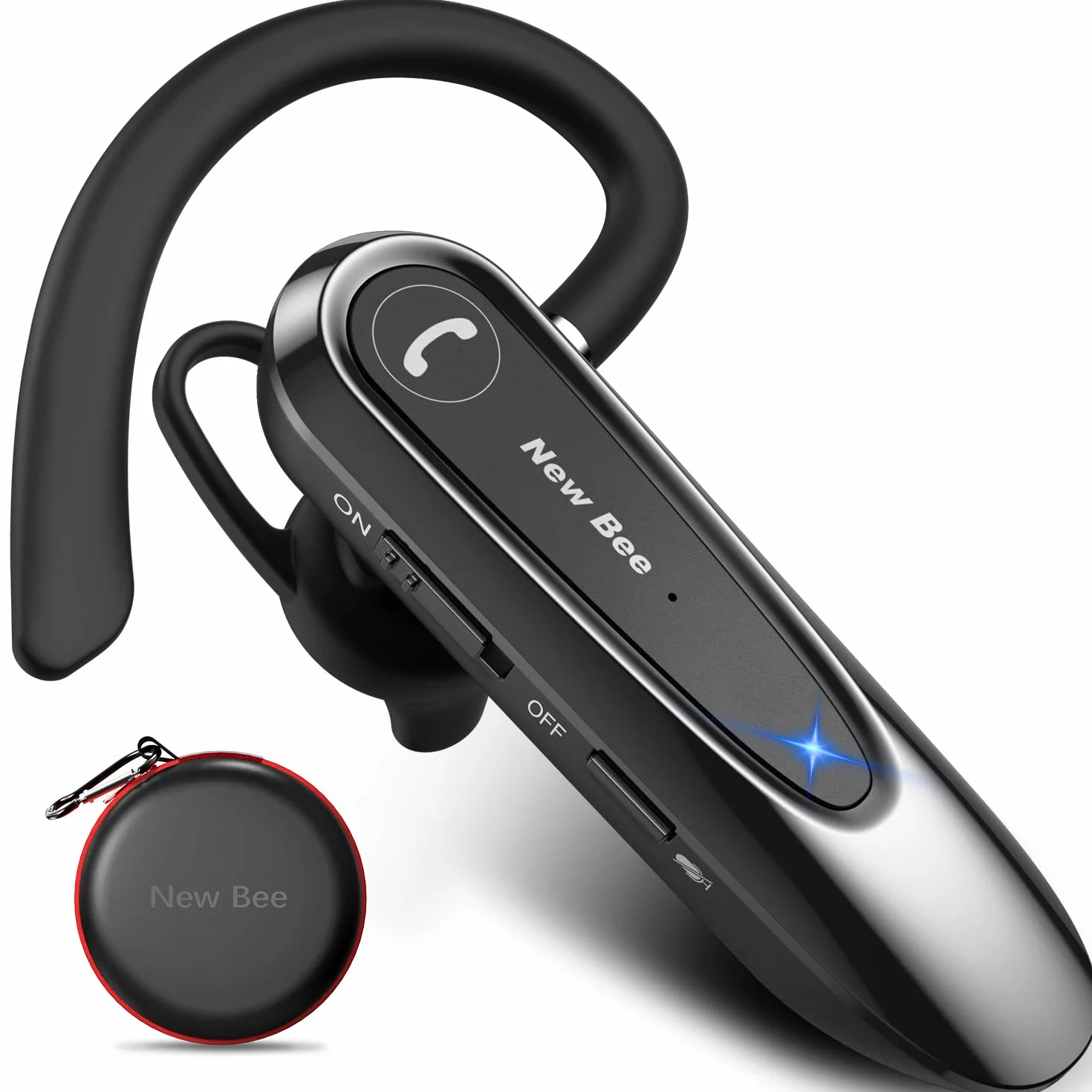 New Bee Auriculares Manos Libres con Doble Micrófono V5.0 Auricular Bluetooth con 20 Horas de Tiempo de Conversación Mic Mute Conexión de Dos Dispositivos para iPhone, Android y PC