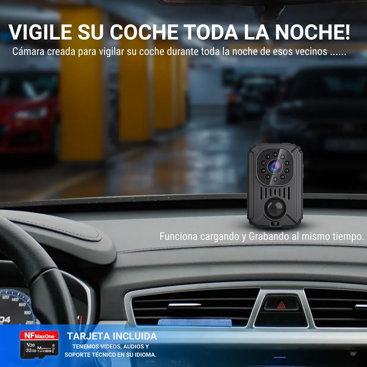 Mini Cámara Espía Oculta sin WiFi – Cámara Espía 1080P con Detección Movimiento – Cámara Vigilancia sin Internet para Coche y Parking – Mini Cámara Seguridad Portátil con MicroSD 32GB Visión Nocturna