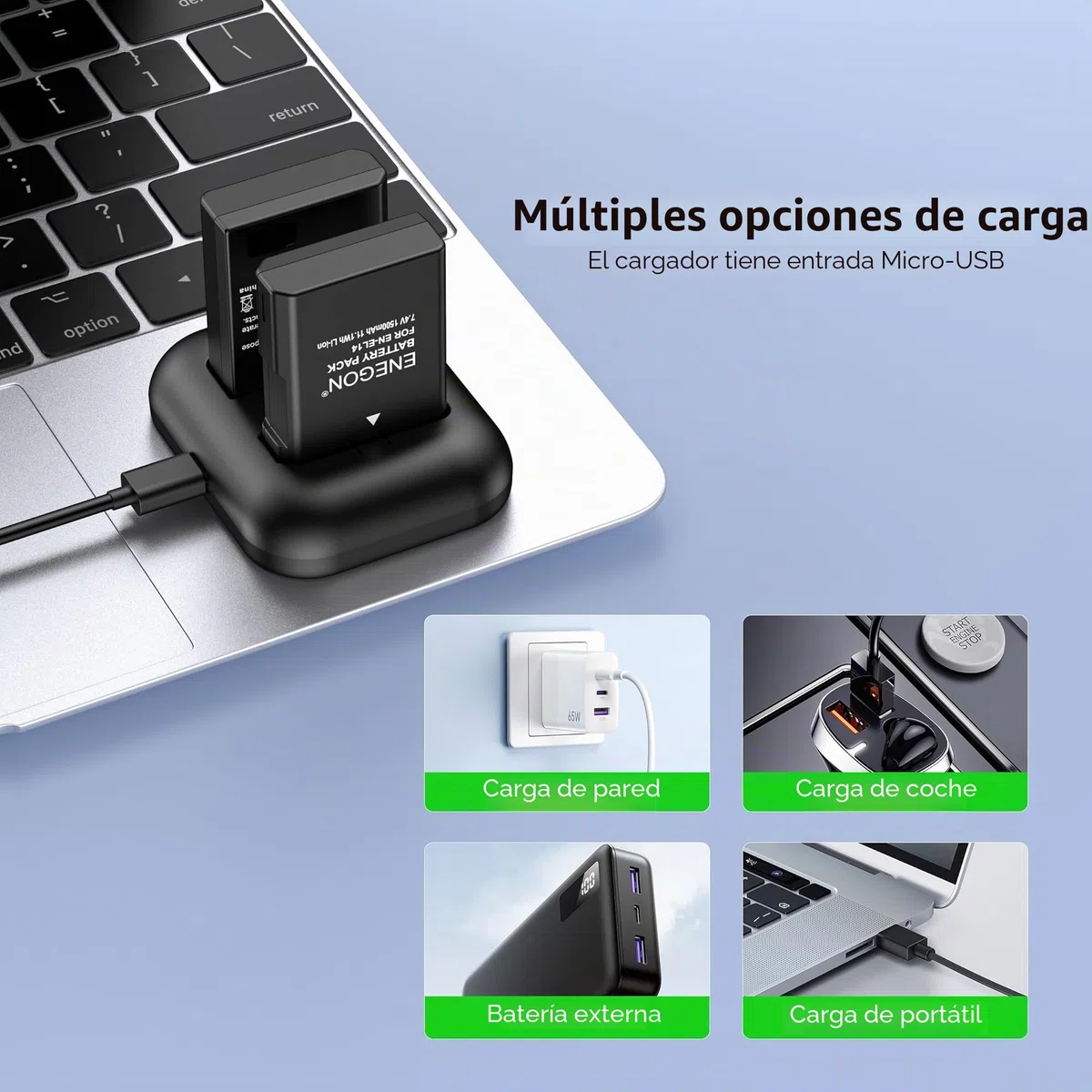 ENEGON Batería de Repuesto (Paquete de 2) y Kit de Cargador rápido para Nikon EN-EL14/EN_EL14a y DSLR D3100, D3200, D3300, D3400, D3500, D5100, D5200, D5300, D5500, D5600
