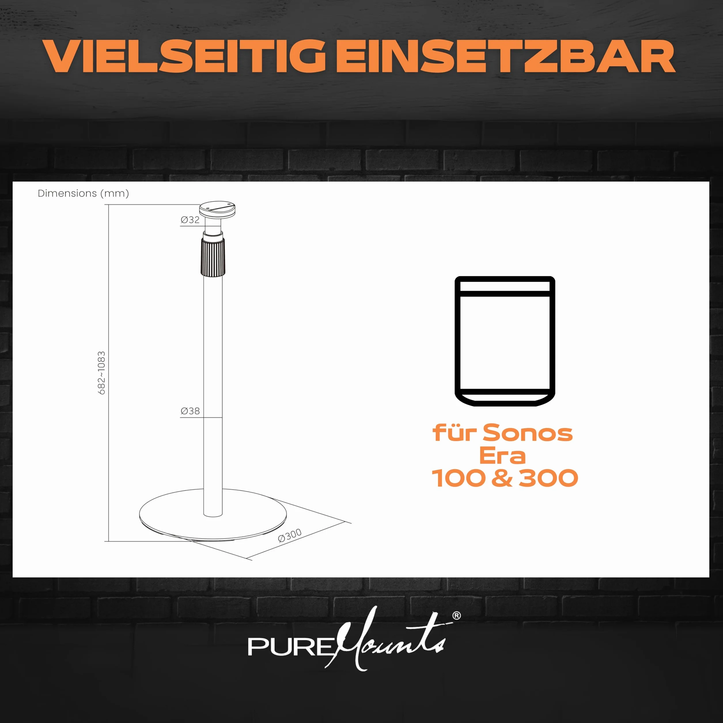 PureMounts Soporte de Altavoz Ajustable en Altura para Sonos Era 100 & 300, Soporte de Altavoz con organización de Cables, Capacidad de Carga de 5 kg, Blanco