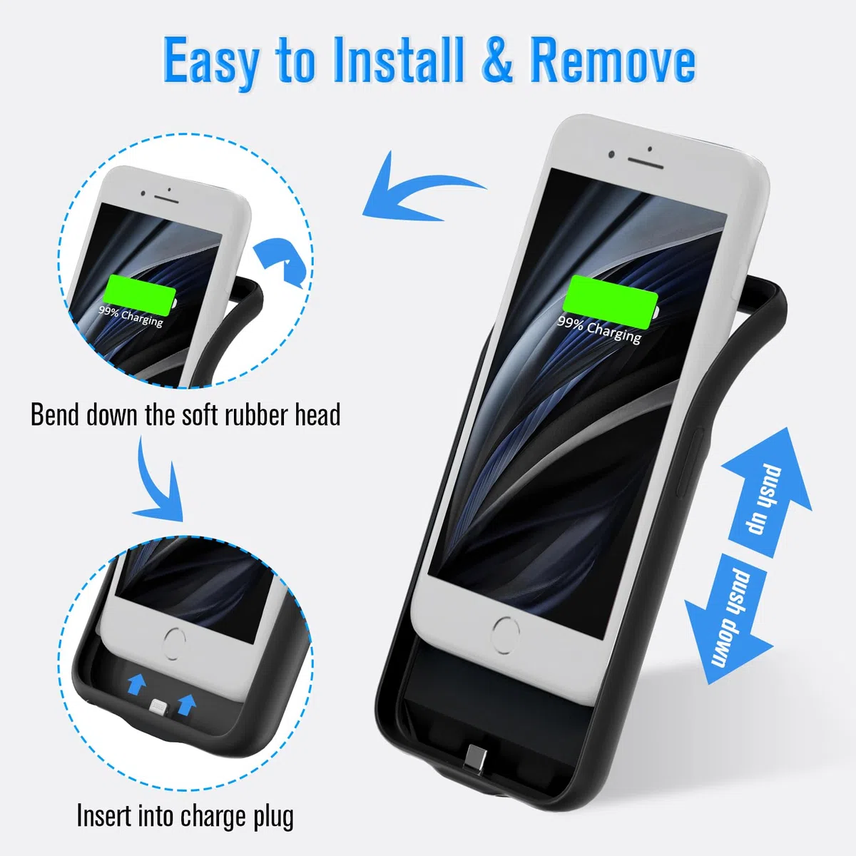 Funda de Batería para iPhone 6/6s/7/8/SE 2020/2022, 6000mAh Carga Portátil, Protectora Recargable Extendida (4.7 Pulgadas)