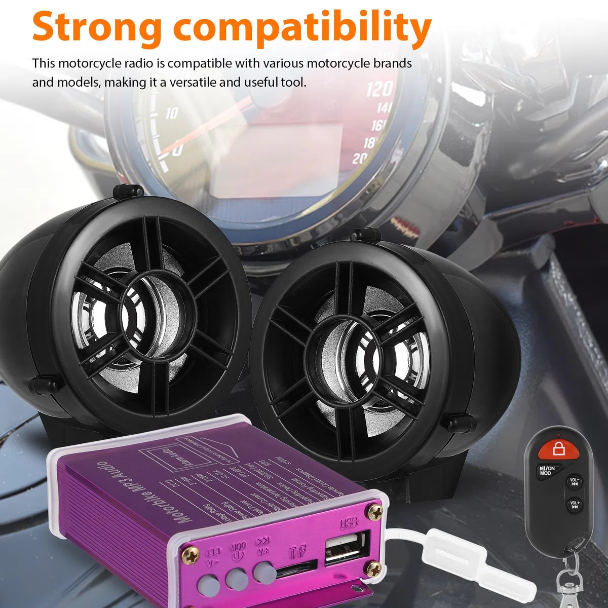 Sistema de Audio para Motocicleta Altavoces y Radio Integrados, Compatible Conexión Telefónica para Viajes en Moto