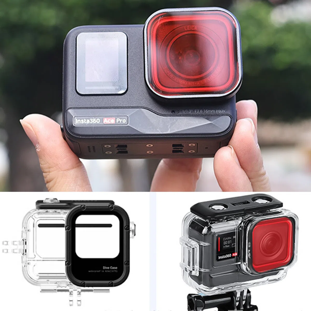Filtro de Buceo Rosa/Rojo/Violeta Submarino Filtro Lente Protección Accesorios para Insta360 Ace Pro 2/Insta360 Ace Pro (3PCS)